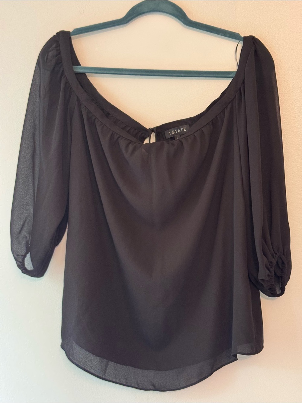 1. State Black Off-Shoulder Sheer Blouse